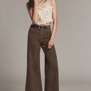 Anthropologie Brown Leopard Print Flare Jeans